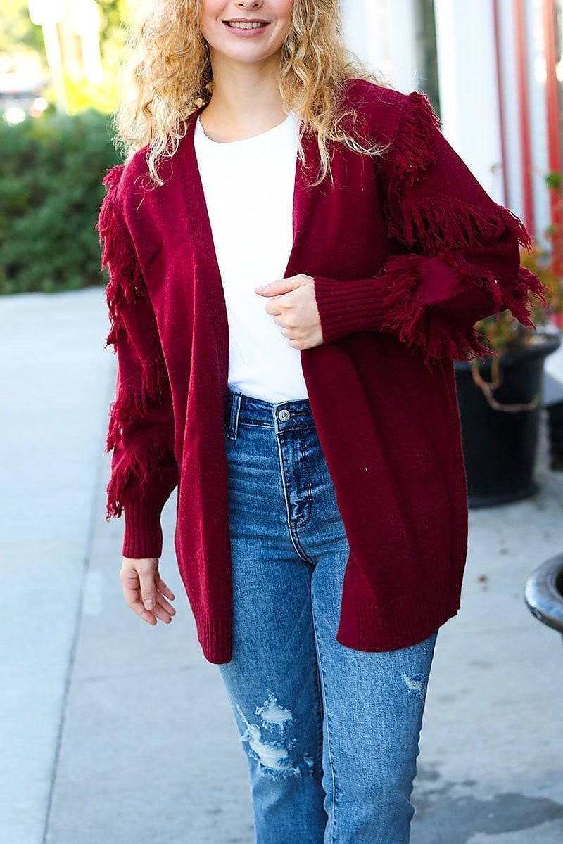 Fringe solid cardigan sweater (ETBM4209)