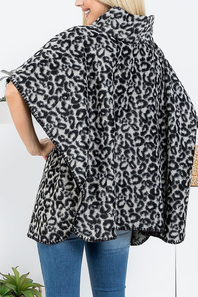 Turtle neck leopard print poncho (DGS5779)