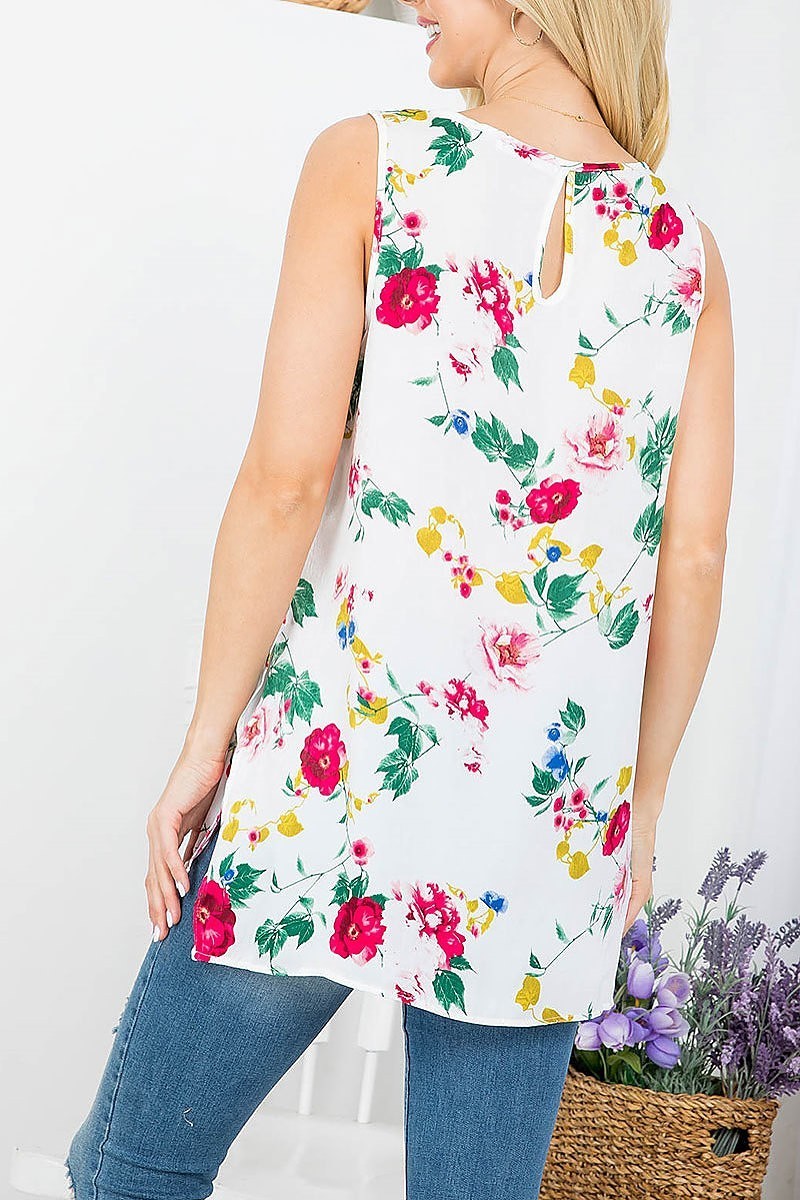 Floral print scopp neck loose fit top (EF3907)