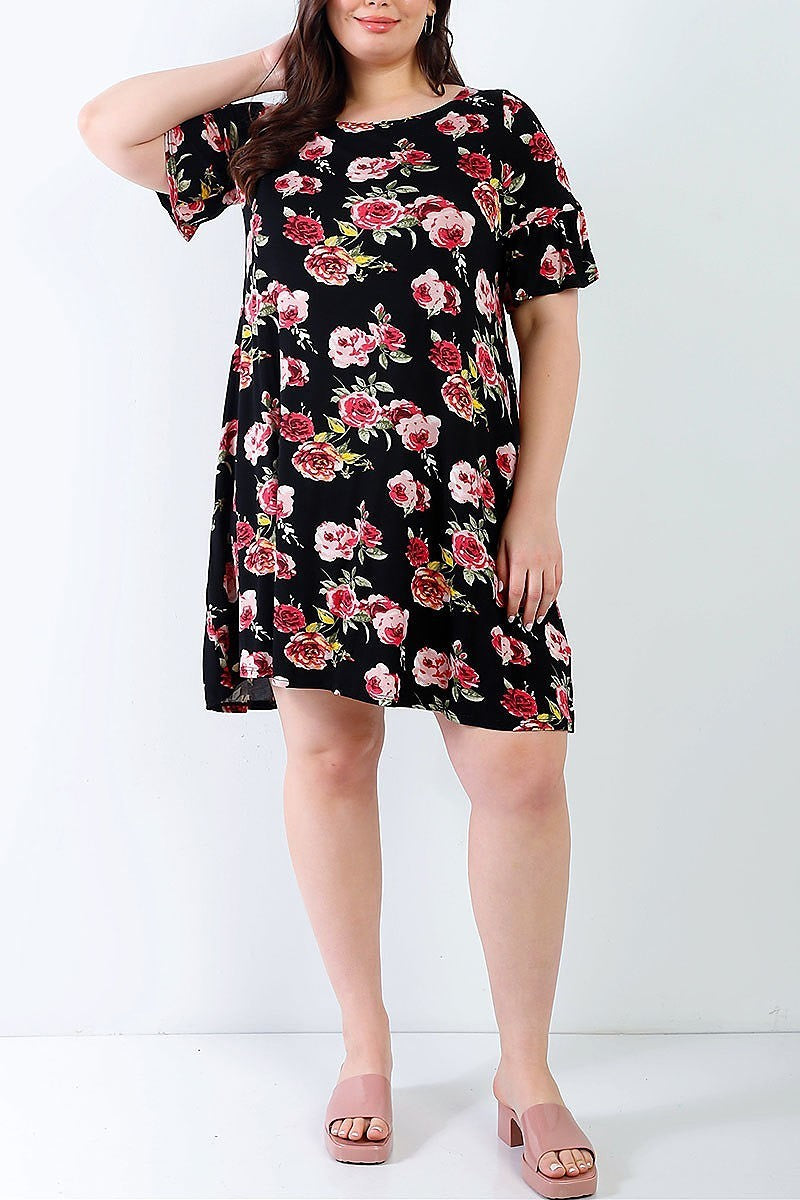 Florla print short sleeve mini dress (TDG9268)