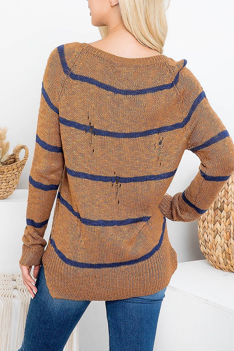 Distressed detail stripe sweater (DGS5362)