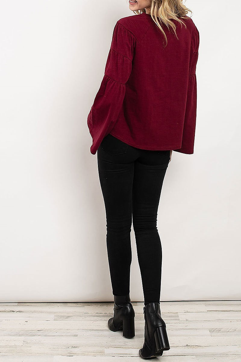 Tiered bell sleeve round neck top (ED7961)