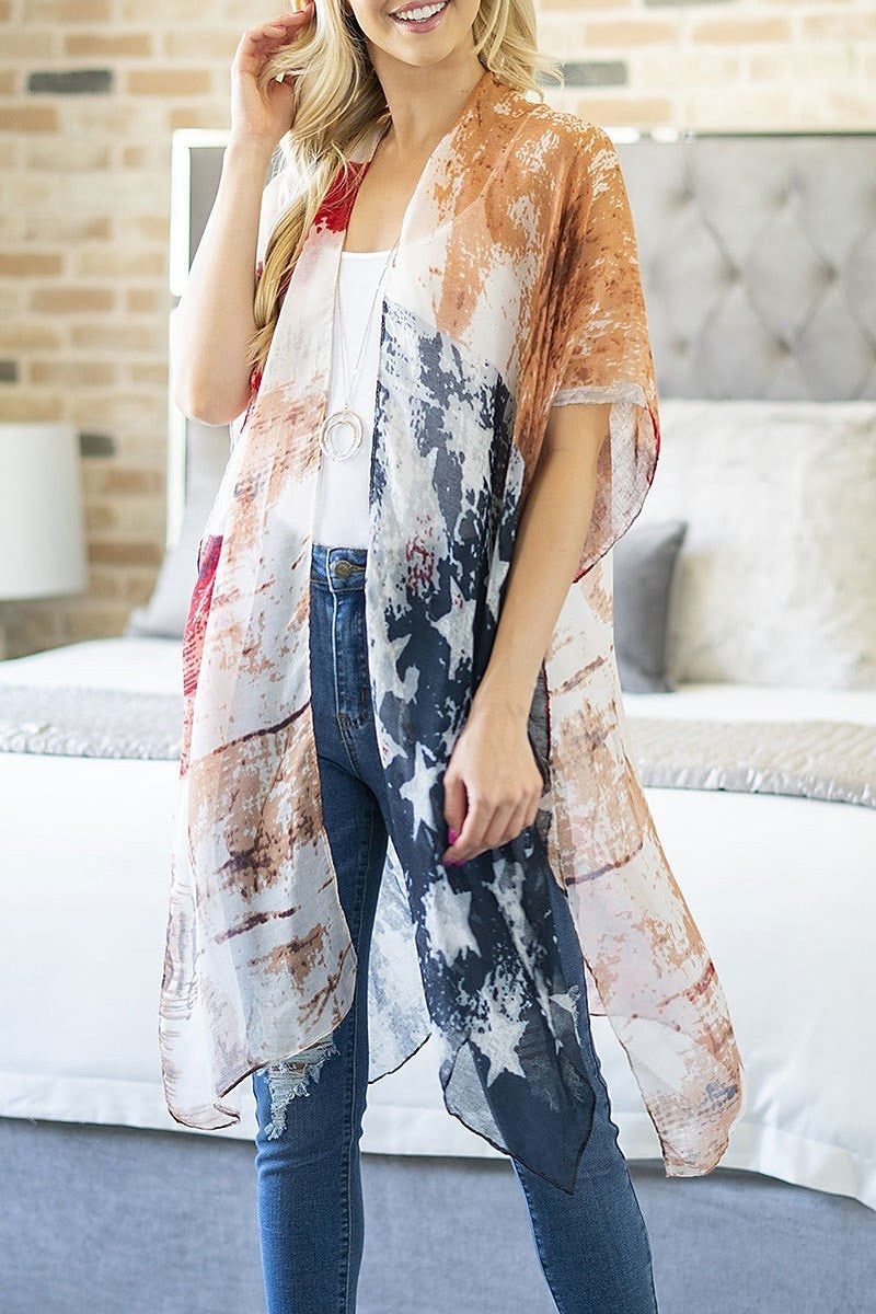 Faded usa accent open front kimono (EF3239)