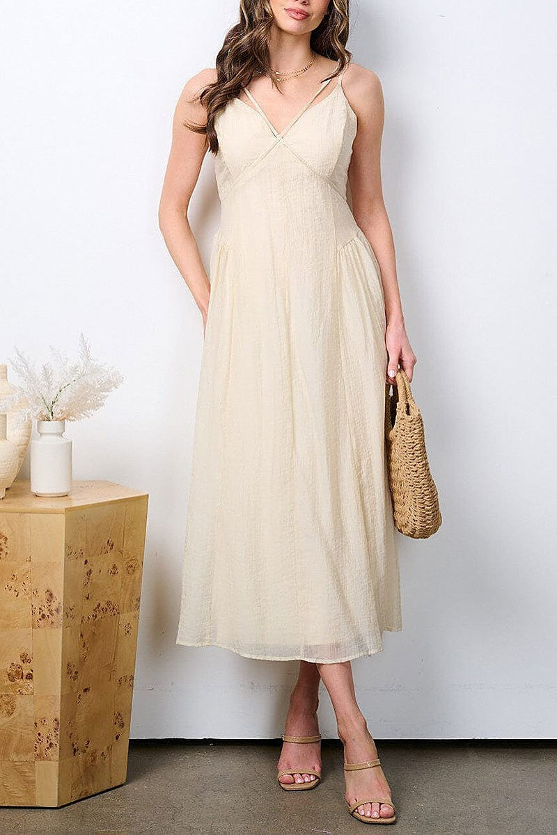 Sleeveless v-neck solid maxi dress (EFWT7321)