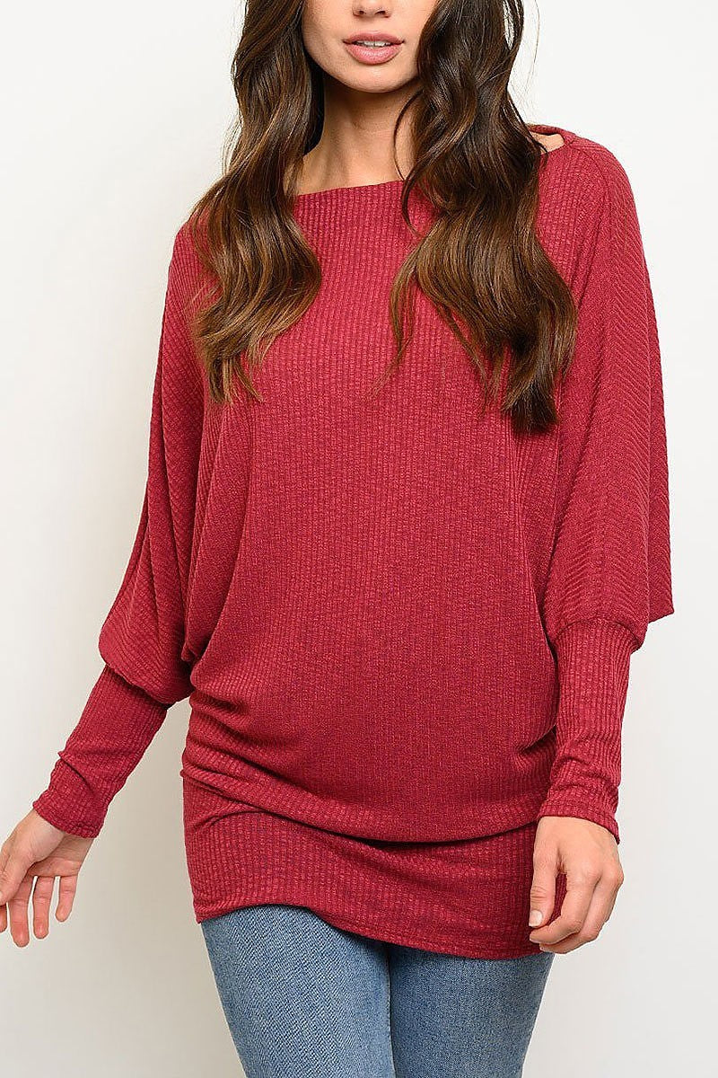 Boat neck bubble sleeve tunic top (EDWT2823-LAST)