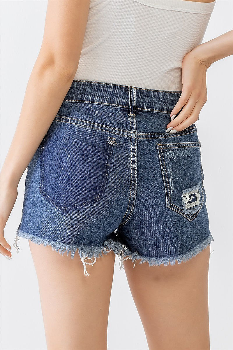 Distressed raw hem high waist shorts (TED1783)