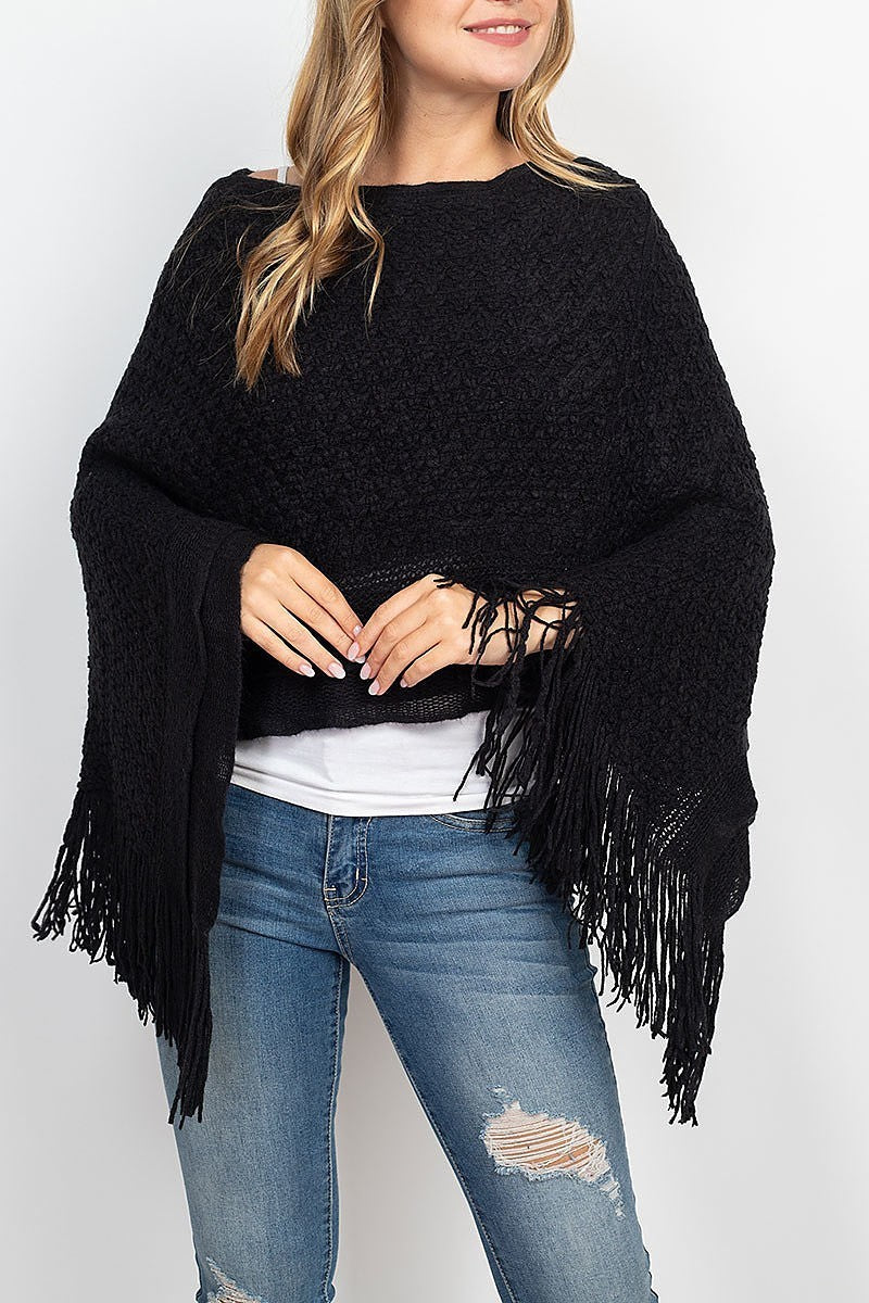 Pattern knitted fringe poncho (DGS5328)