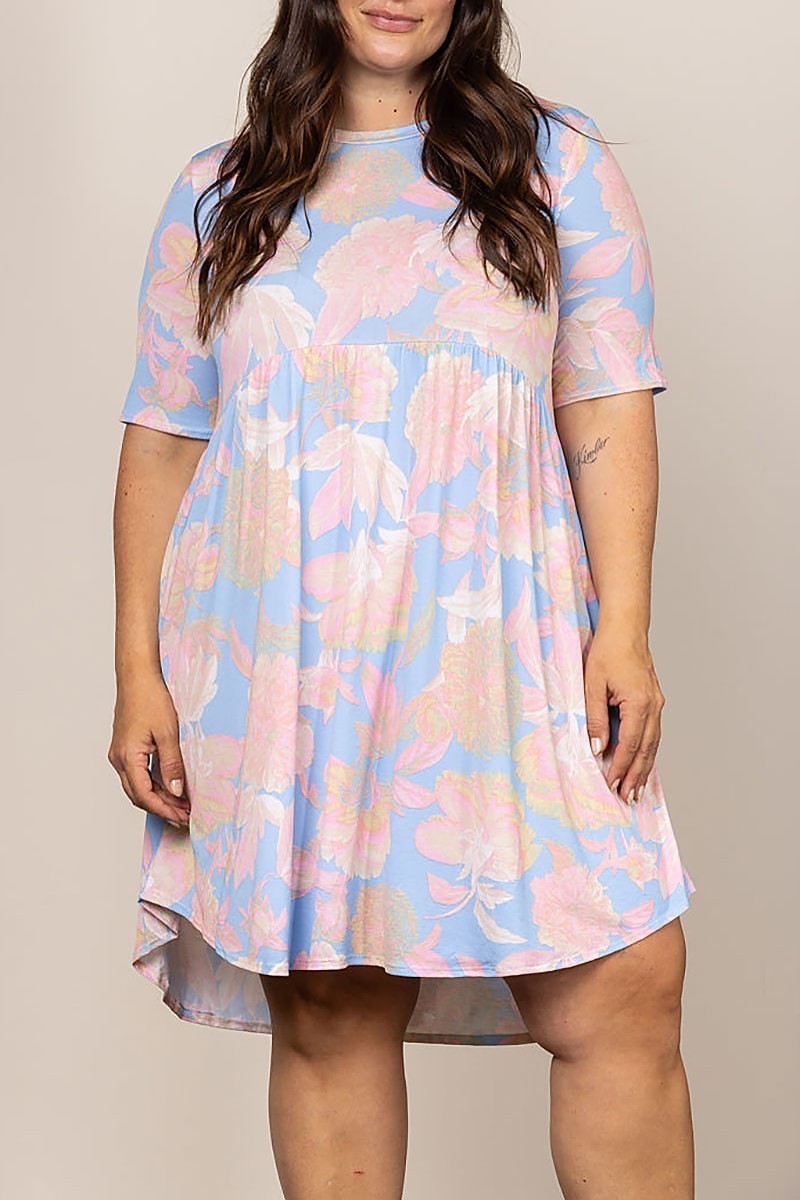 Baby doll short sleeves plus size midi dress (EDSW4404)