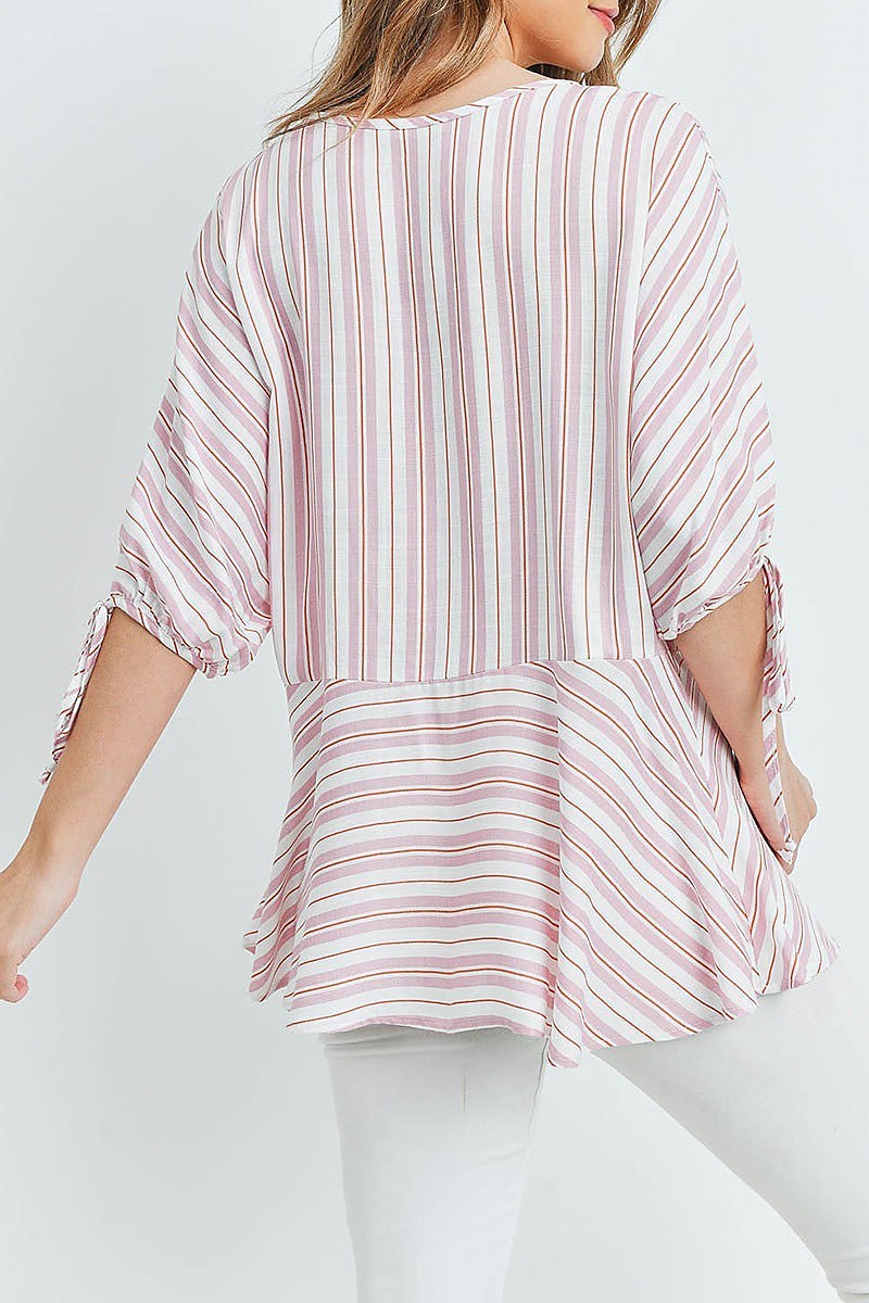 Tie sleeve boat neck stripe loose fit top (ED8587-2)