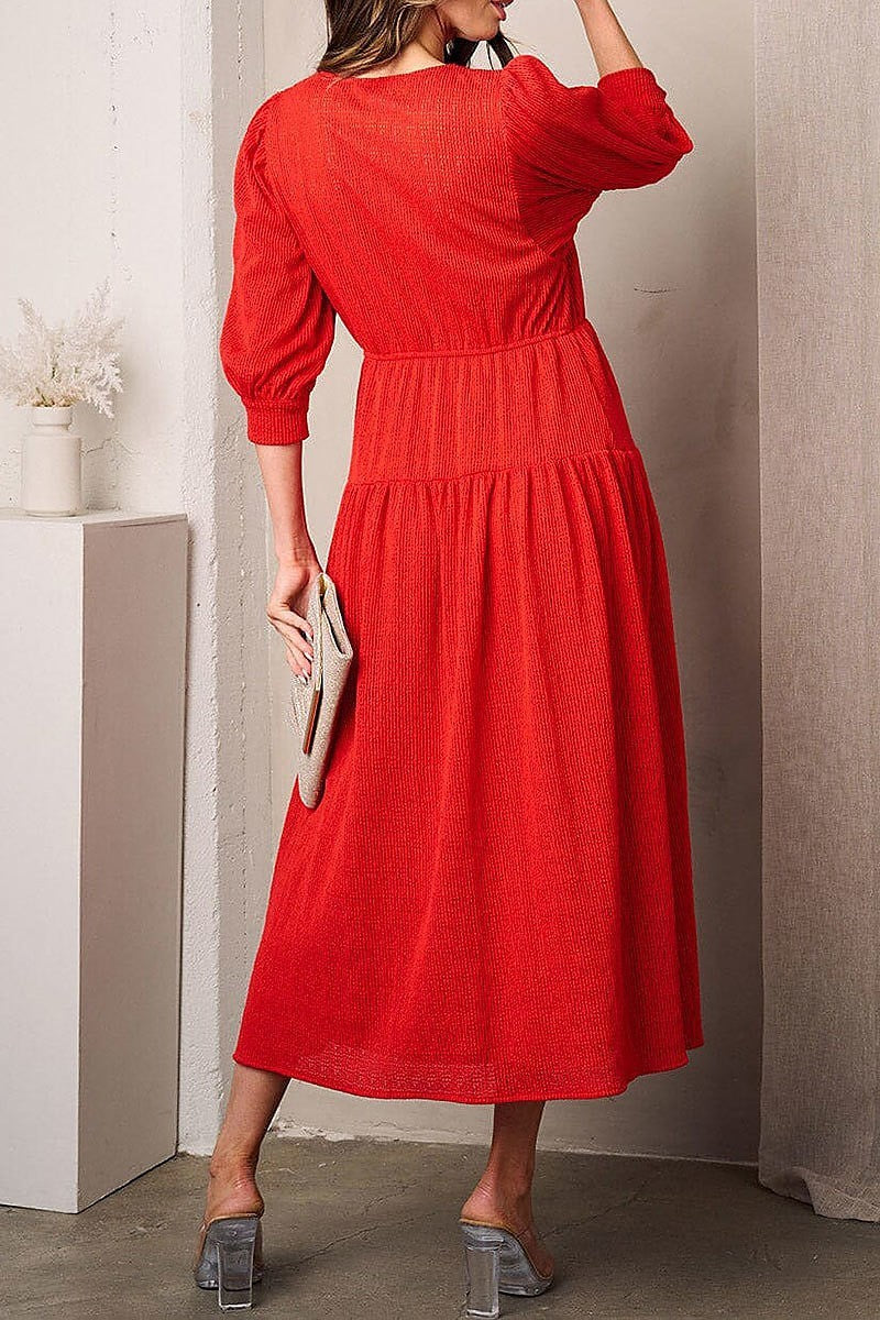 Short sleeve wrap side tie midi dress (EFWT3520)