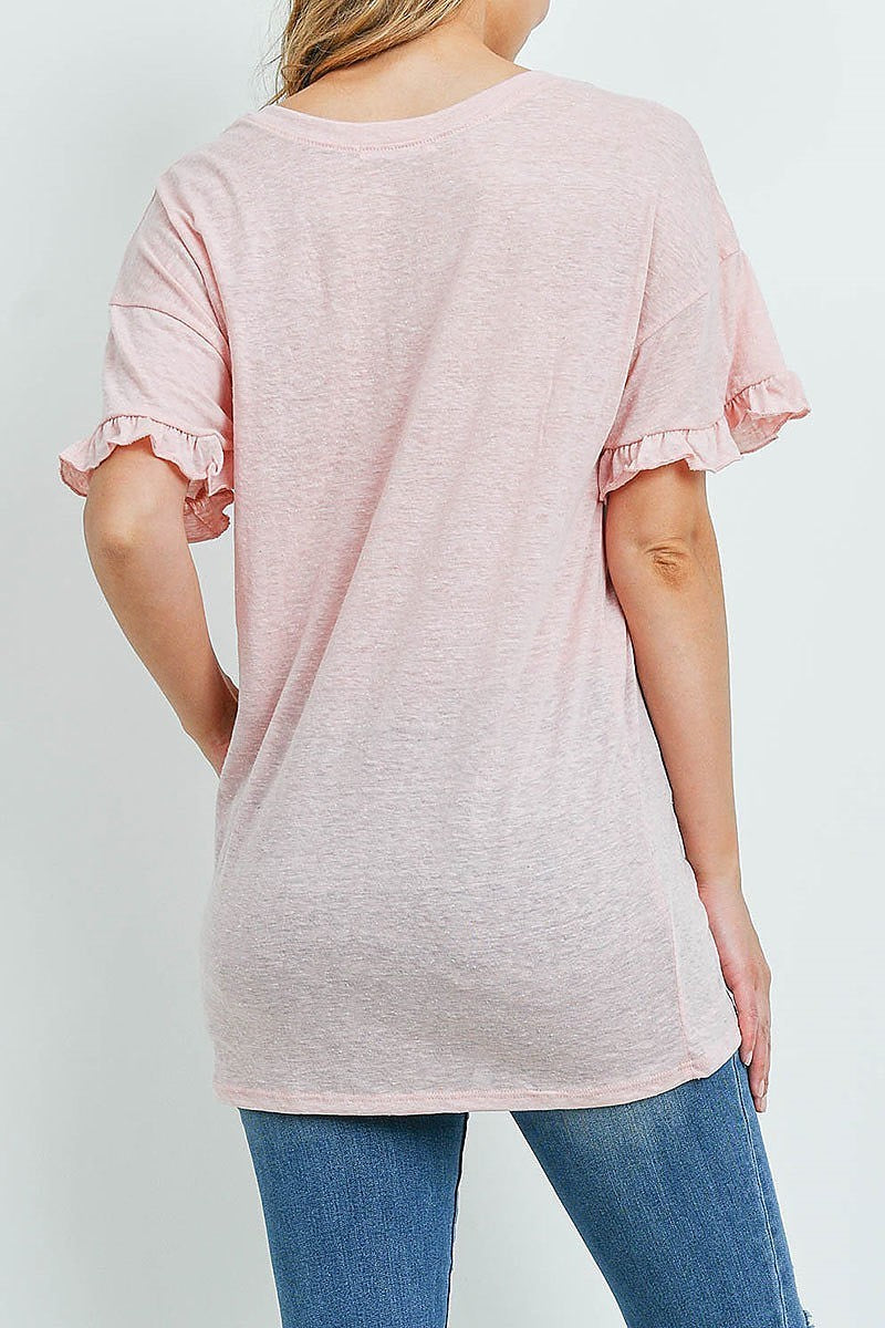 Ruffle detail round neck top (ED9338)