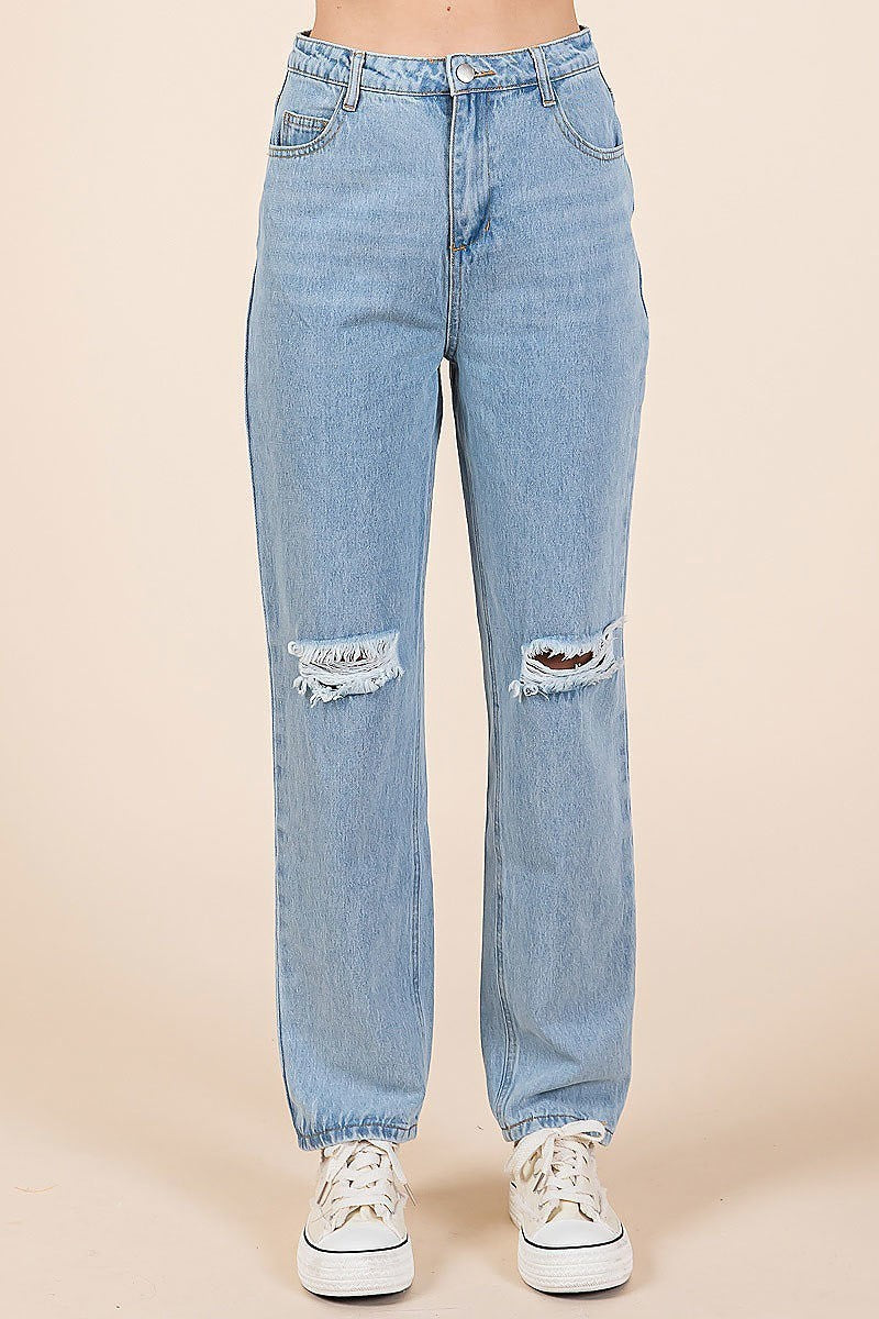 High waist distressed straight leg jeans (EDH2088)