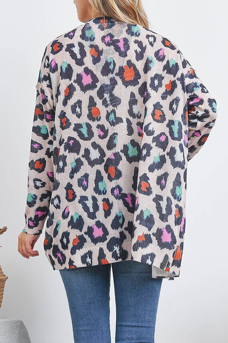 Animal print pocket detail sweater cardigan (DGS5417)