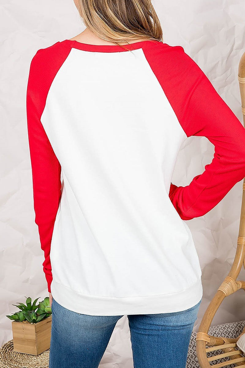 Heart print long sleeve raglan top (EF3114)