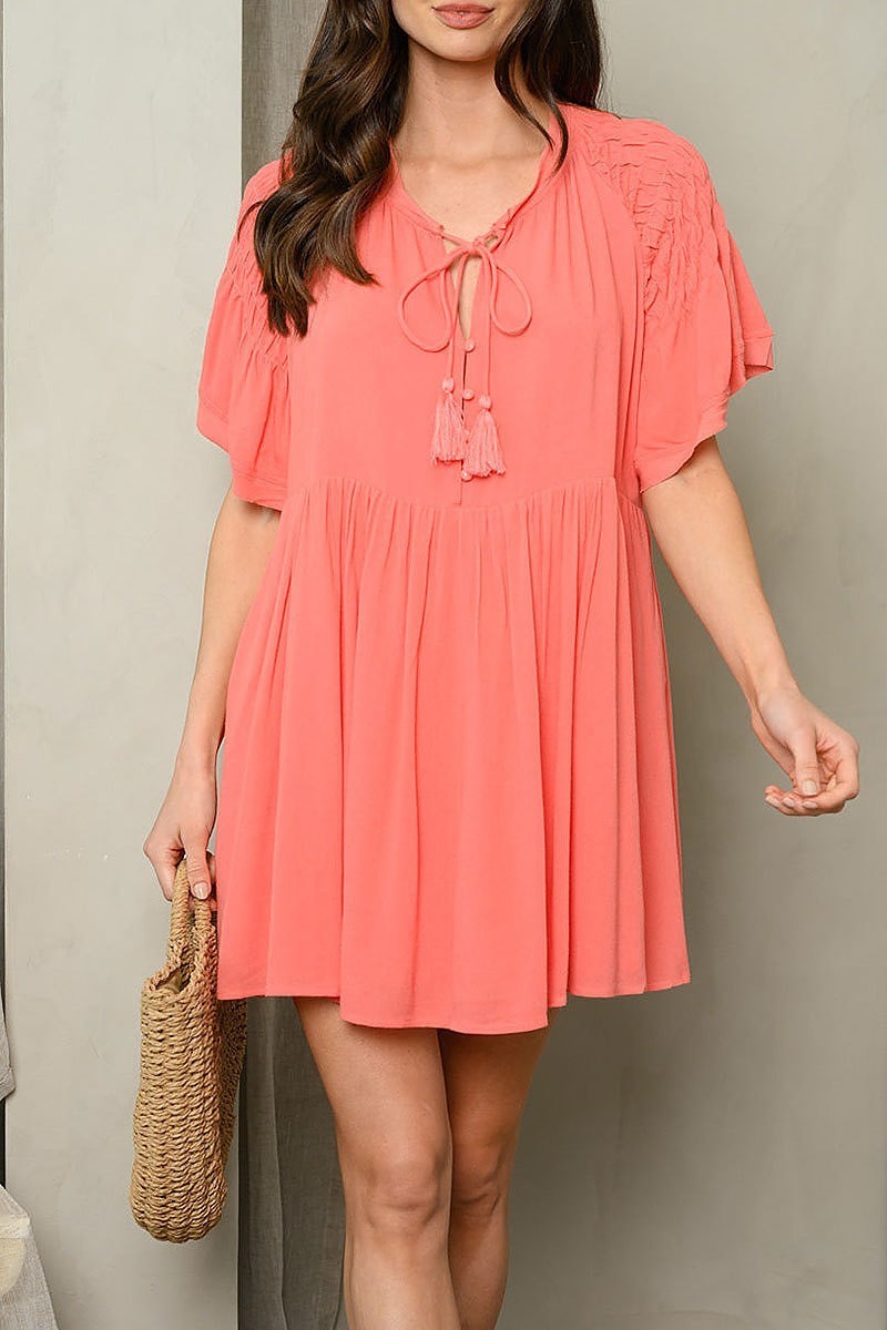 Short sleeve tunic mini dress (EDWT5547)