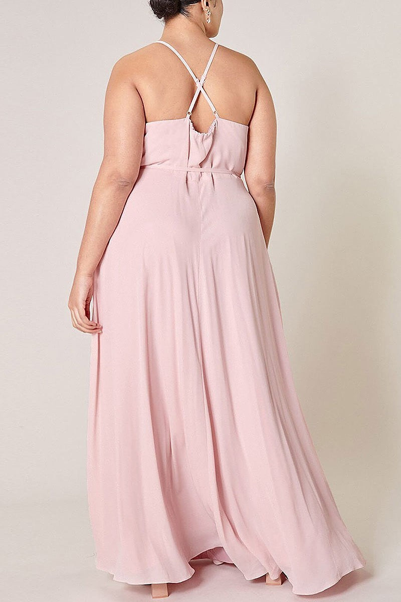 Sleeveless surplice open back maxi dress (EFWT3245)