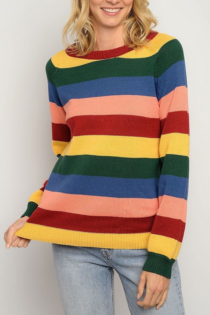 Long sleeve multi stripes sweater (EDWT3402)