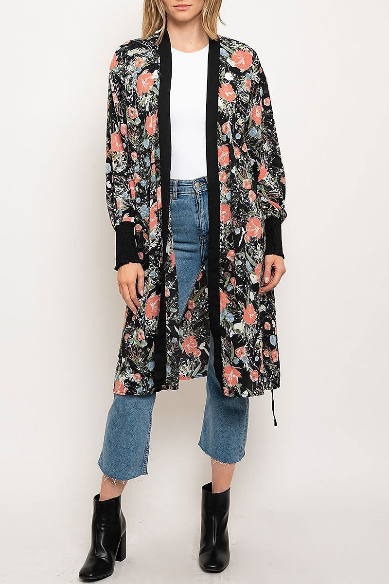 Long sleeve floral cardigan kimono (EDWT2373)