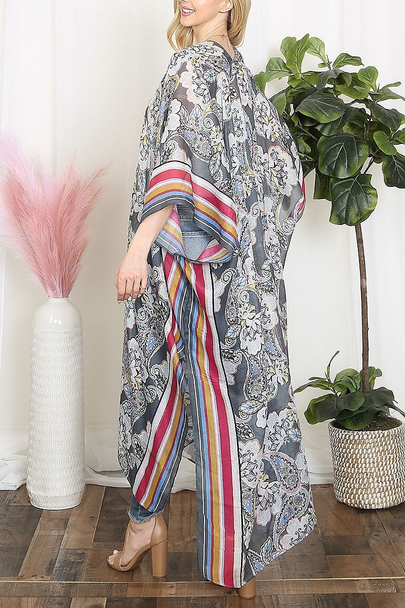 Paisley print with border line boho long kimono (EF5583)