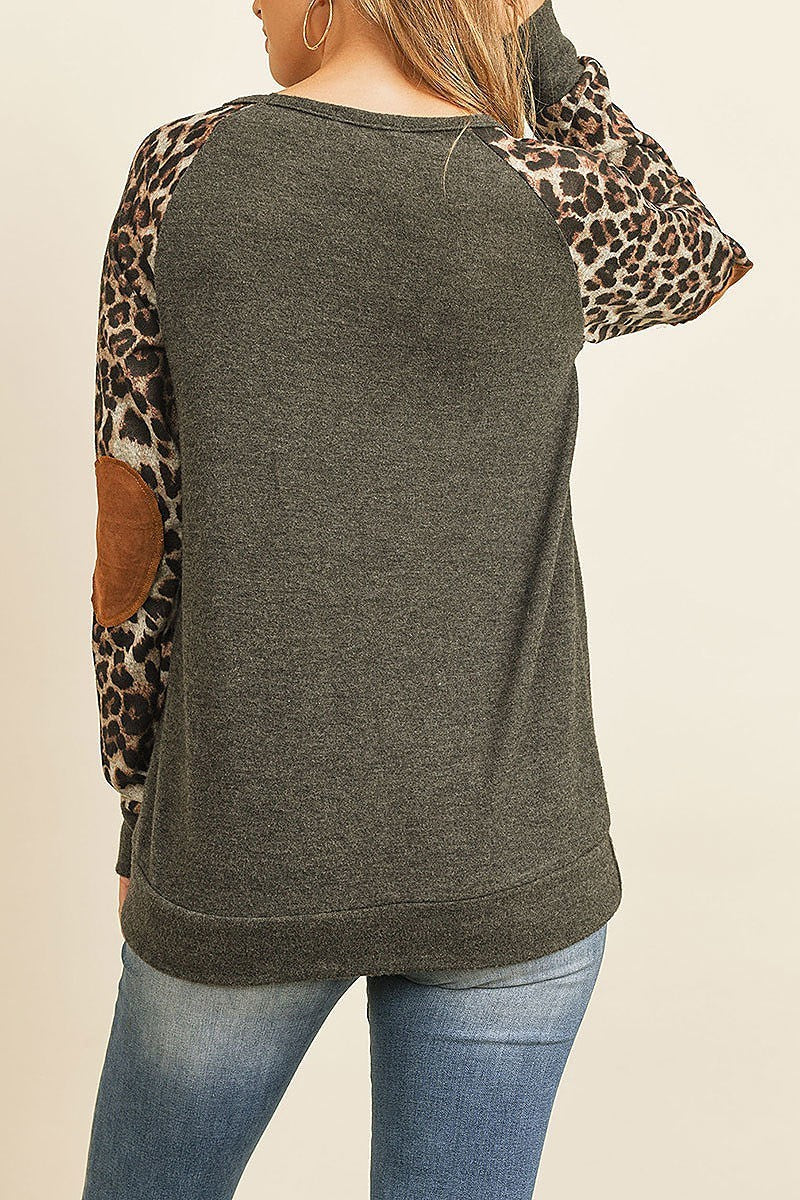 Leopard sleeve elbow patch sweaters (DGS5074)