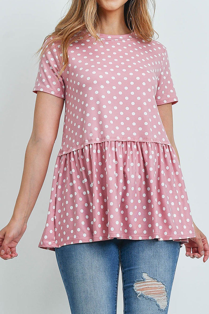 Polka dots ruffled hem top (ED9027-1)