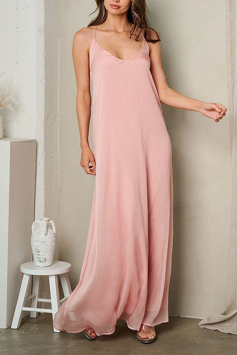 Sleeveless v-neck open back maxi dress (EFWT2847)