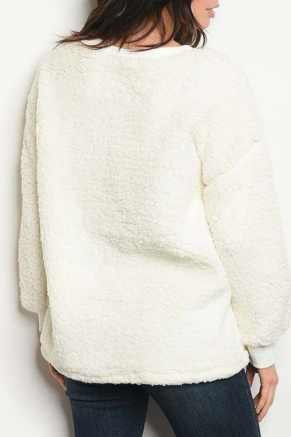 Crew neck loose fit sherpa sweater top (DGS2945-1)