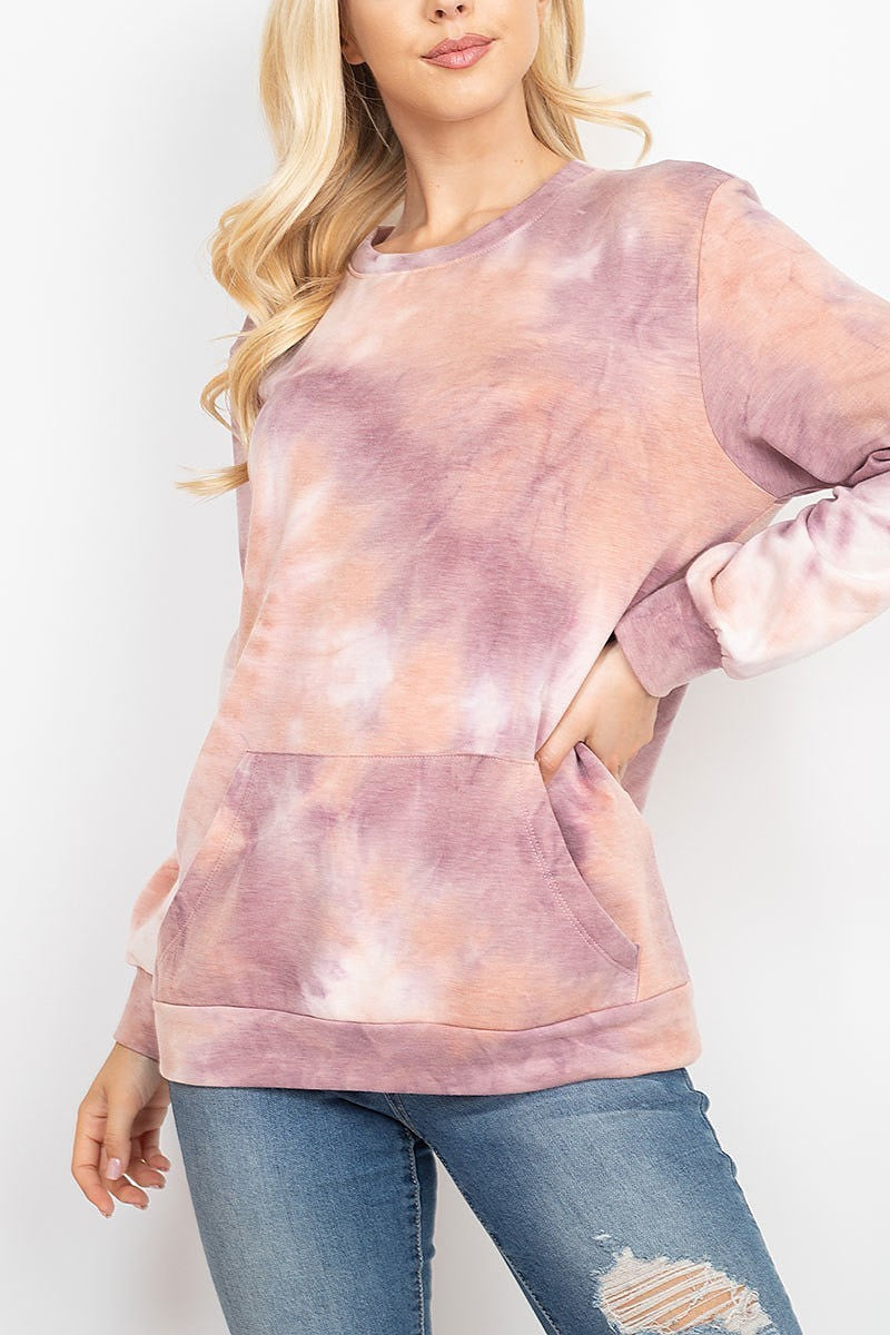 French terry back brushed tie dye pullover with kangaroo pockets (EF1966)