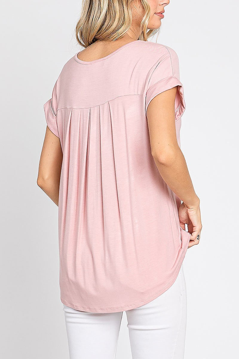 Round neck folded sleeve top (EF5824)