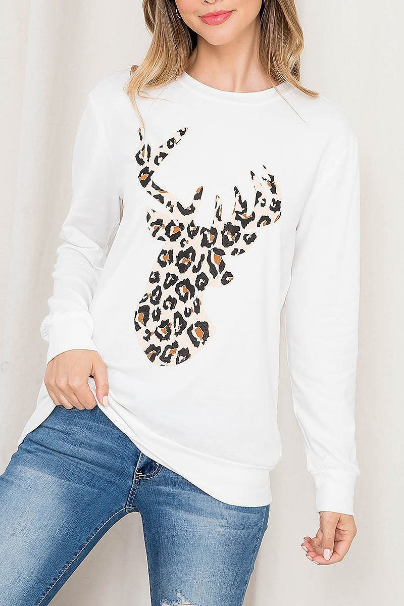 Leopard moose print long sleeve top (EF2748)