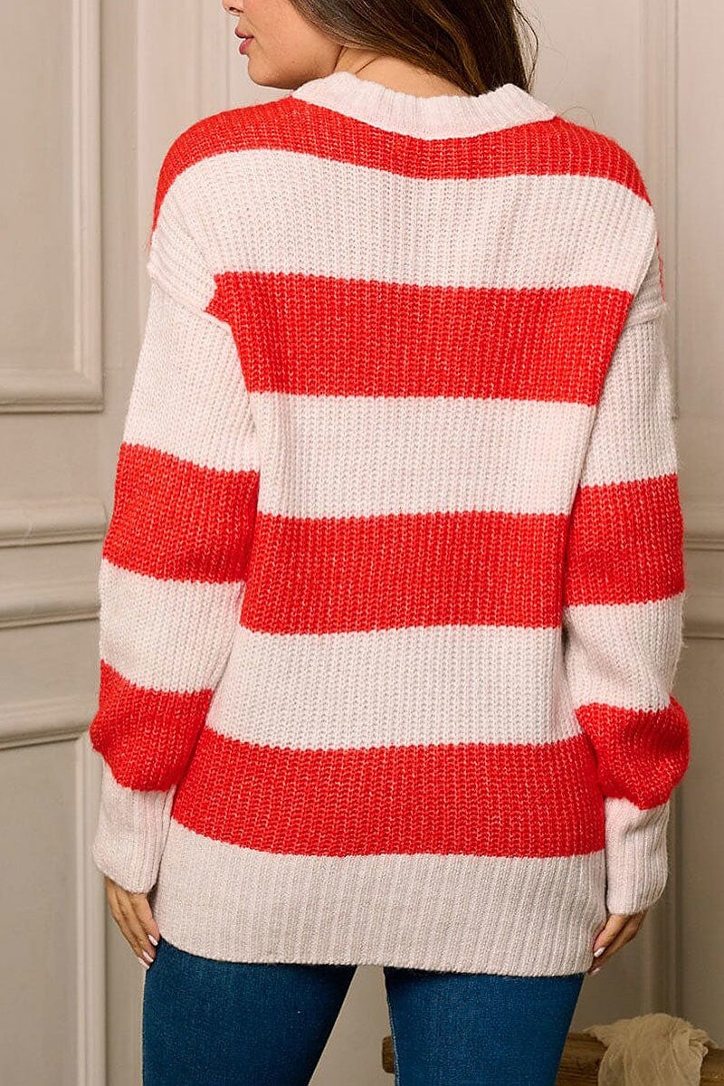 Long sleeve colorblock stripes pullover sweater (EFWT5757)