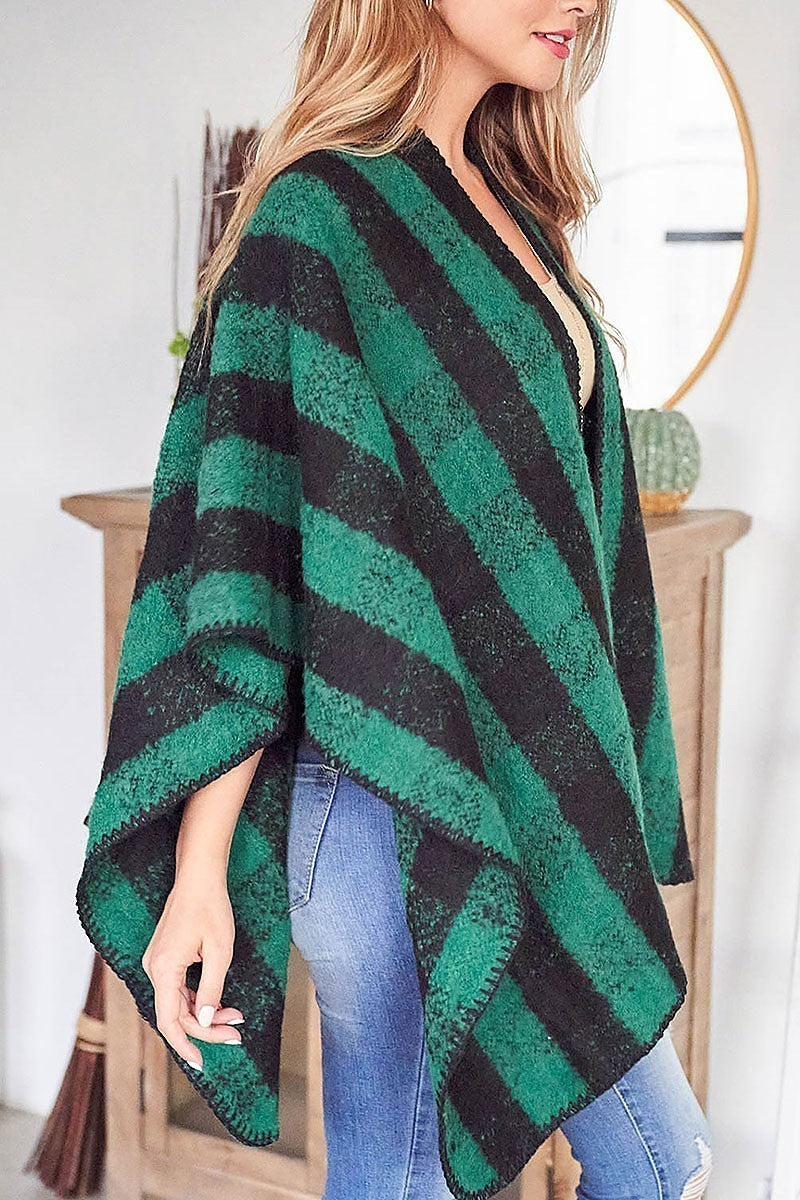 Plaid poncho kimono sweater (DGS6667)