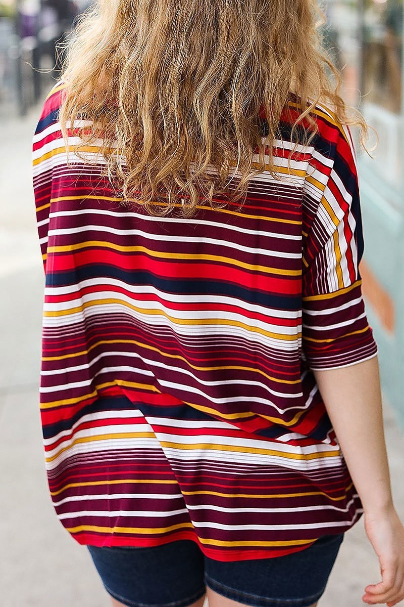 Multi color stripe loose fit top (ETBM4950)