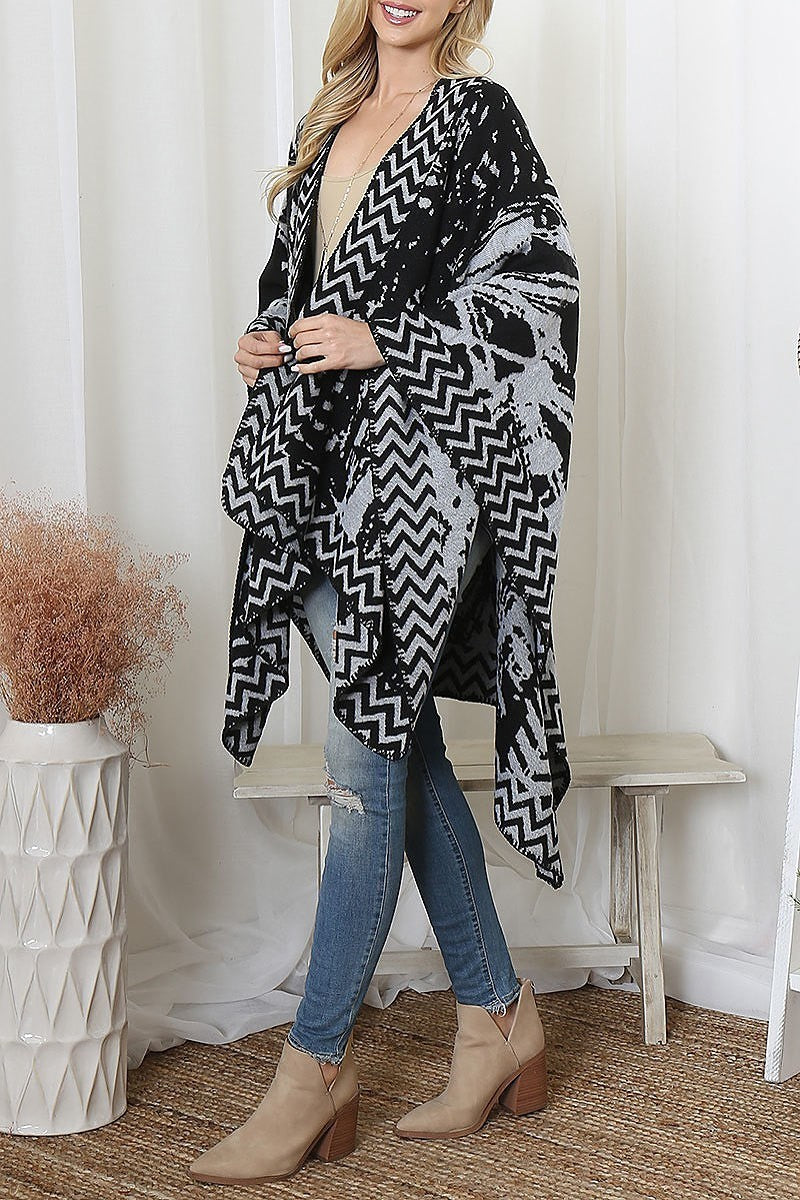 Zig zag border abstract warmer open front kimono (DGS6075)