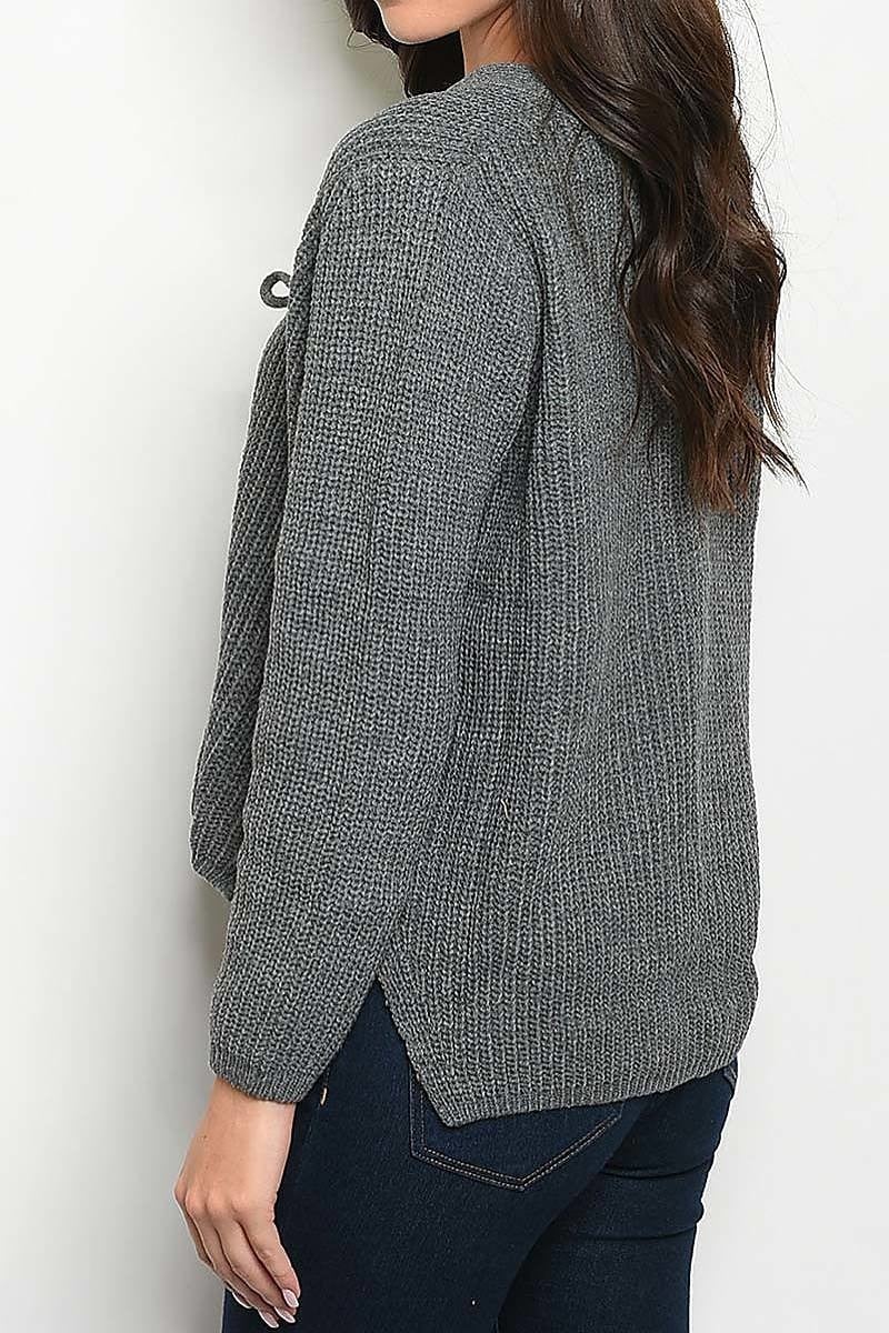 V neck lace up front sweater (DGS3775-LAST)