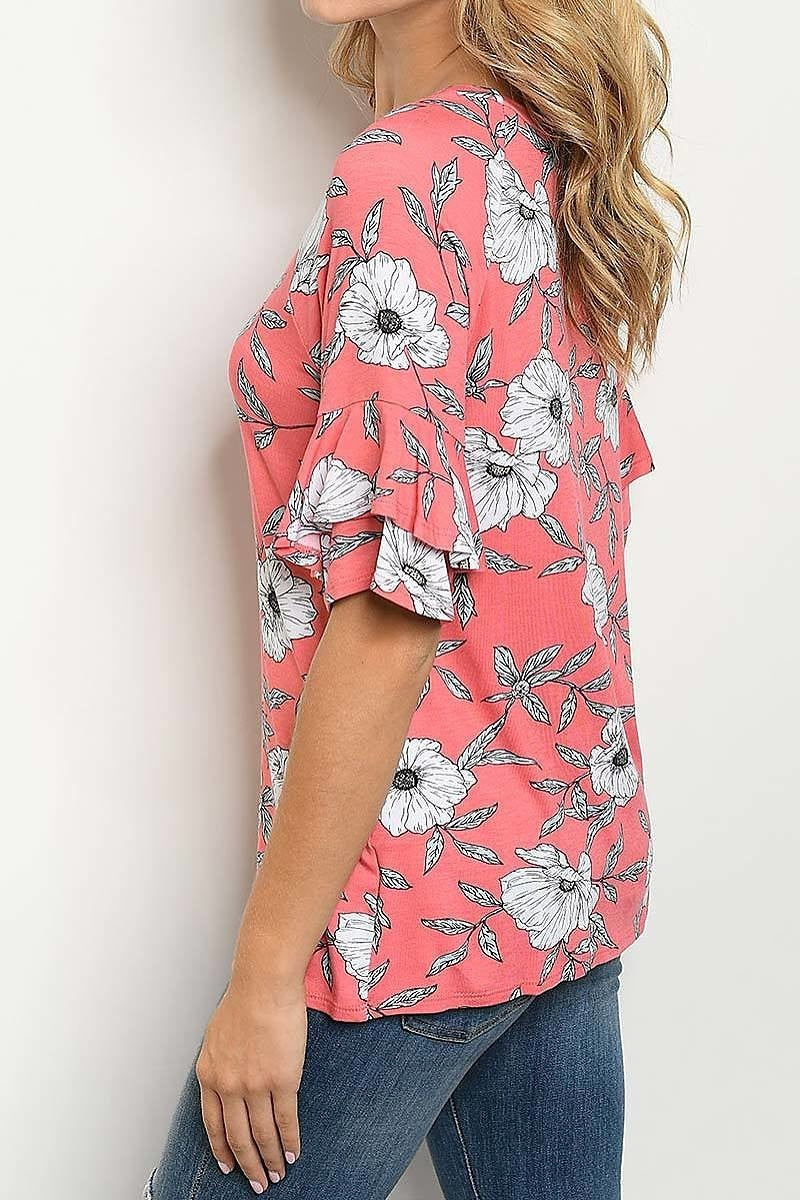 Ruffle sleeve floral print top (ED5356-1)