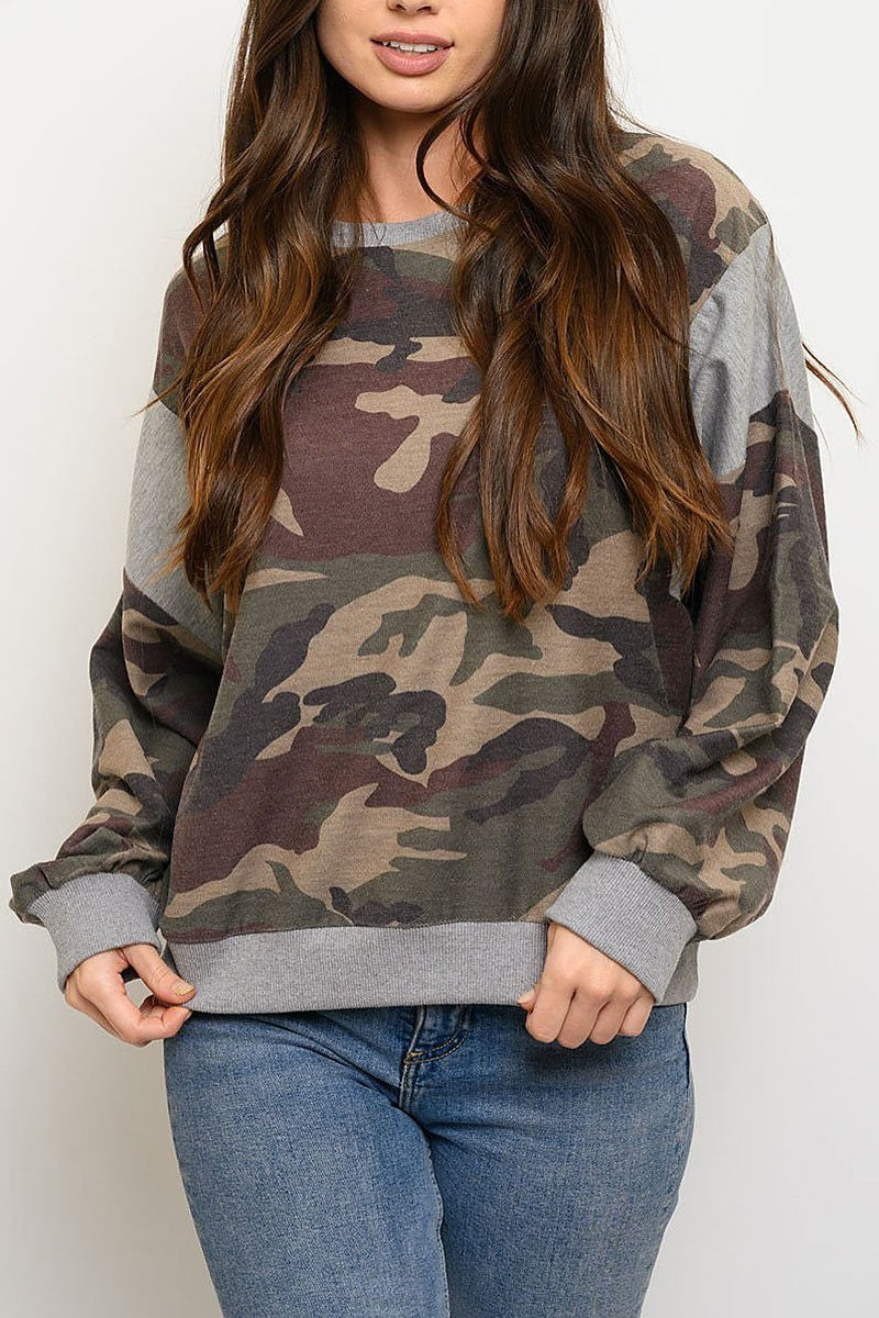 Long sleeve camo print top (EDWT3744)