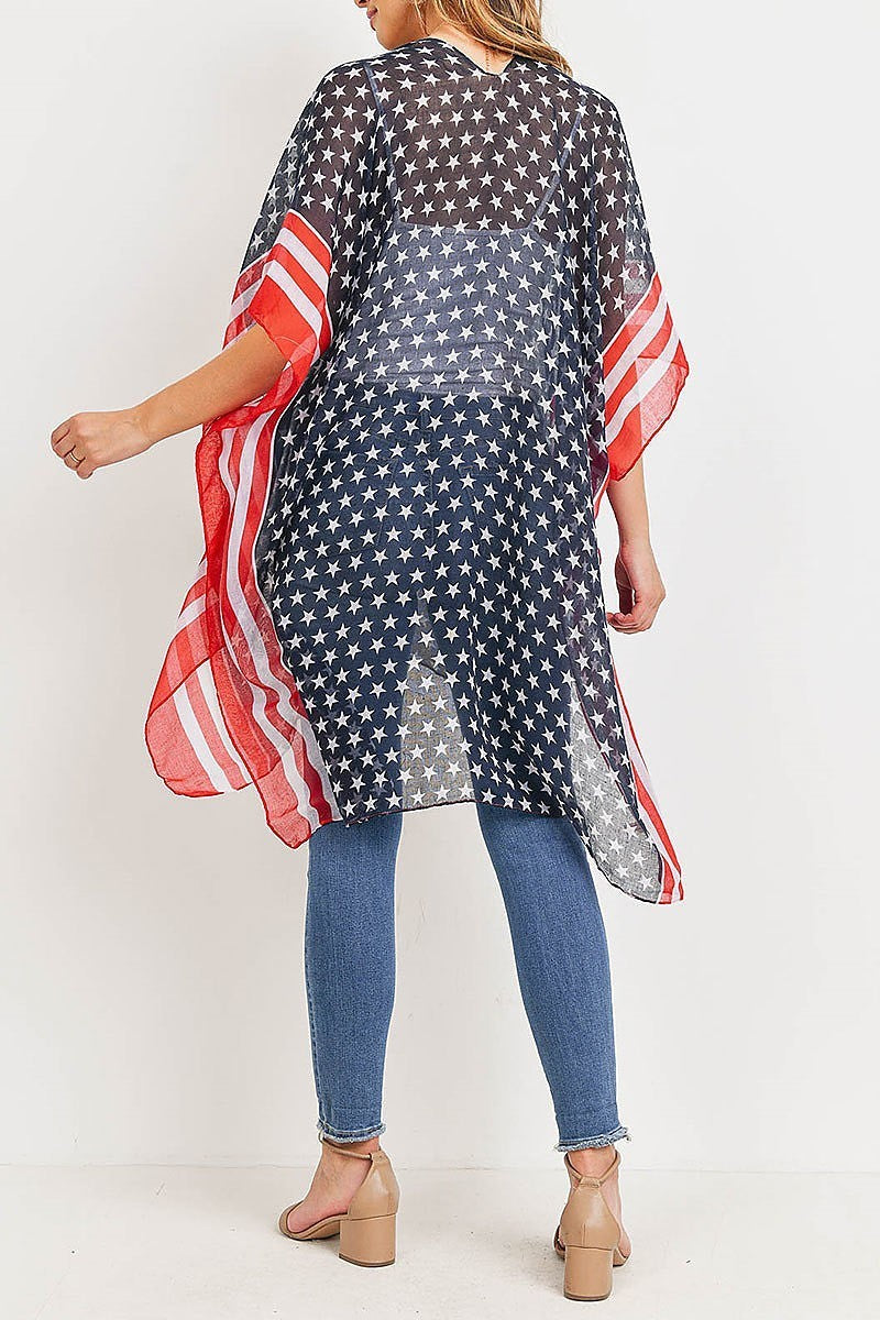 Stripe trim american flag kimono (ED9306)