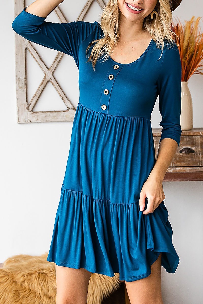 Round neck button front tiered dress (DED8060)