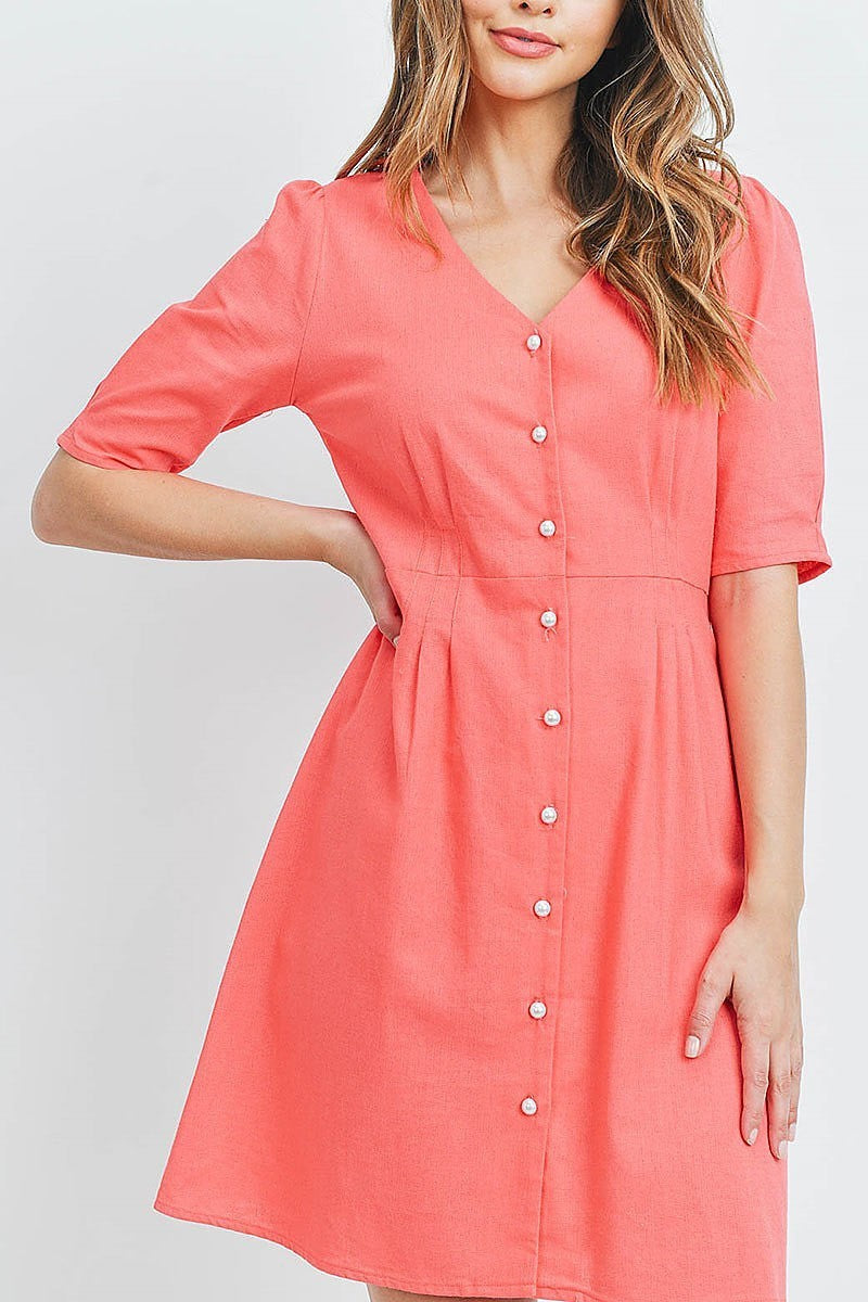 V neck button front dress (DED5861)