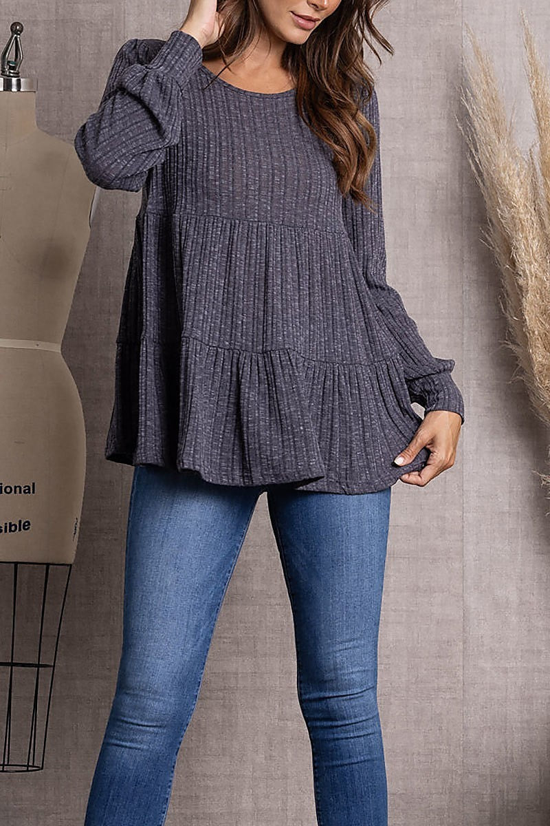 Ribbed knit cuff long sleeve top (EDSW3481)