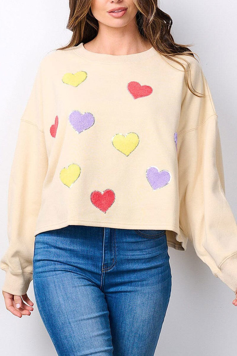 Long sleeve multi color hearts sweater (EFWT7637)