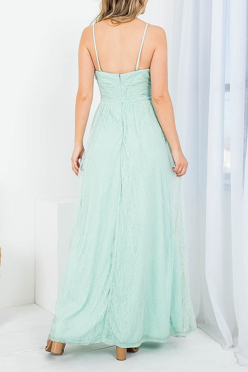 Ruched detail sweetheart lace maxi dress (DED7467)