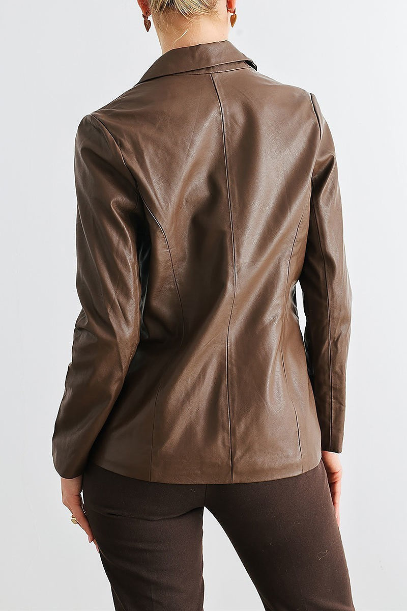 Faux leather two pocket long sleeve blazer (TED1994)