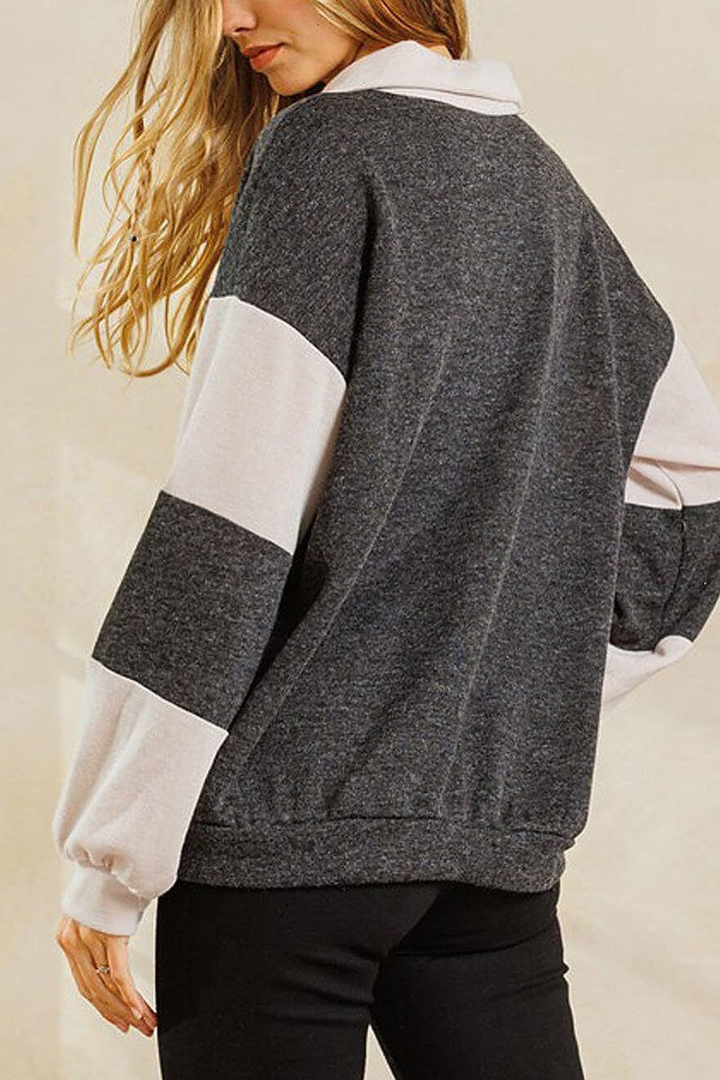 Long sleeve colorblock pullover top (EDWT8554)