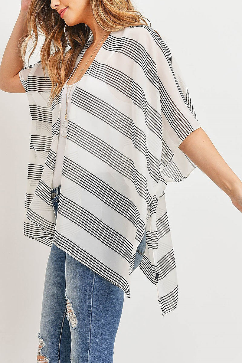 Sheer stripe loose fit kimono top (ED9021)