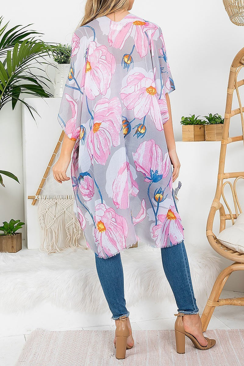 Flower print bohemiian open front kimono (EF3249)