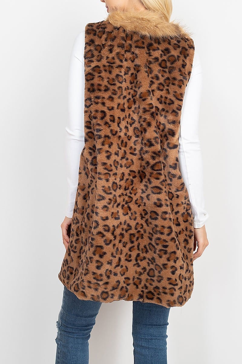 Leopard faux fur trim vest lined (DGS5305)