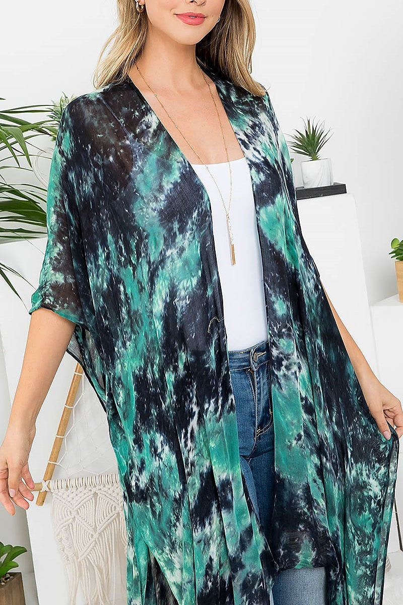 Tie dye bohemiian open front kimono (EF3265)