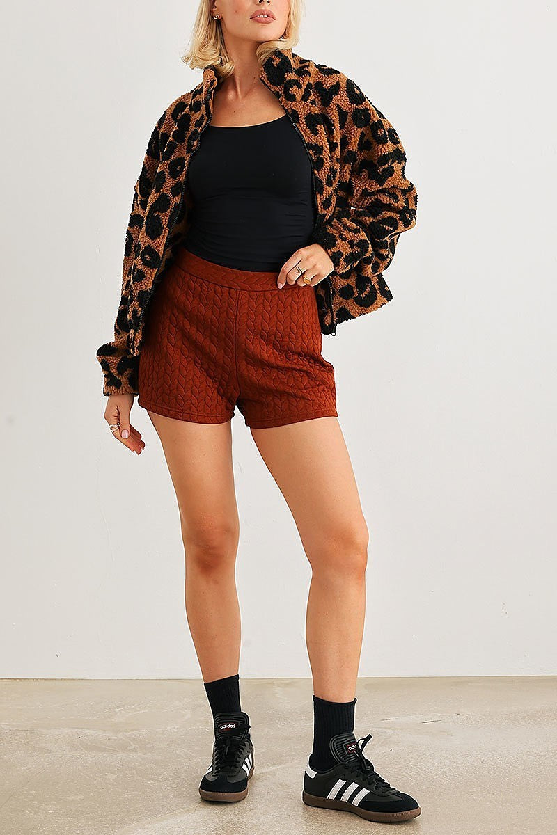 Leopard teddy zip up pocket detail jacket (TED2071)